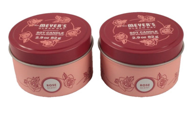 Mrs Meyer's CLEAN DAY Soy Candle Tin ROSE SCENT Made W/ Essential Oils 2 PACK