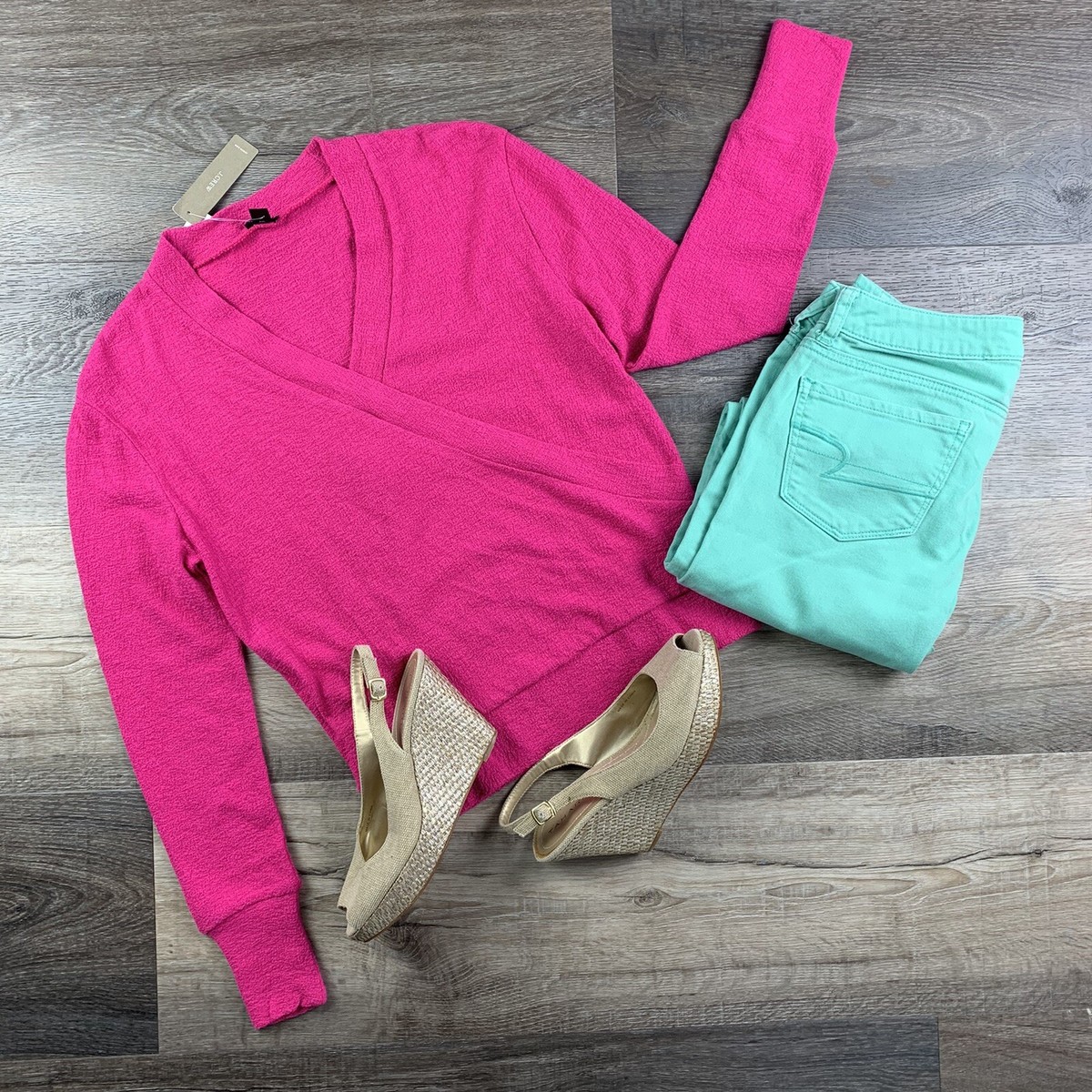 Crew Faux-Wrap Sweater Top, Texture Crepe Sz XXS, Pink NWT