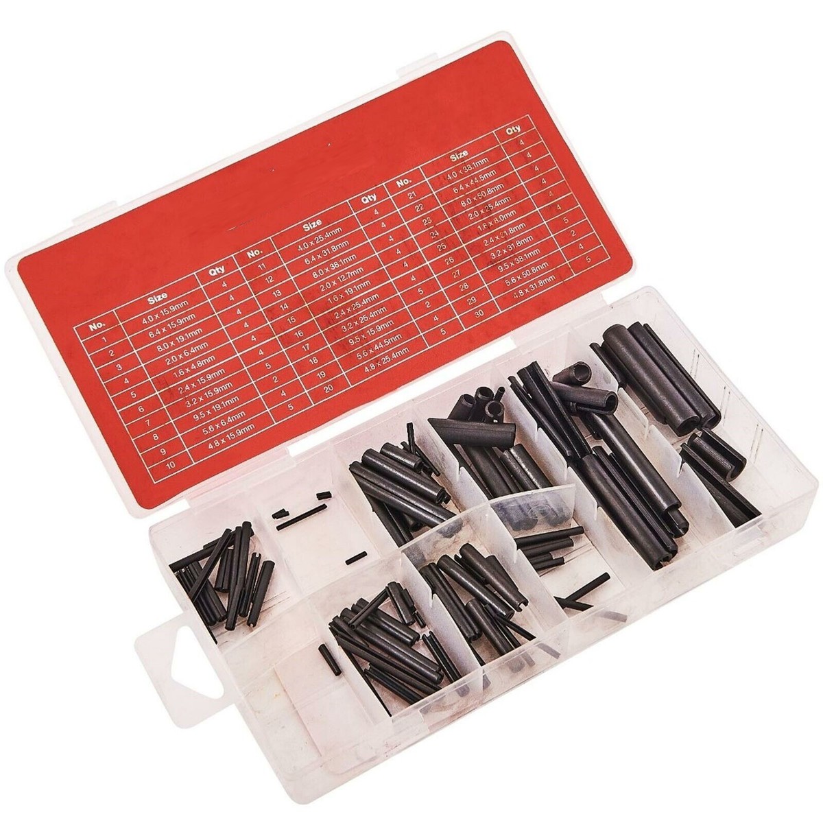 Roll Pin Assortment Set – 120pc, 15 Sizes From 1.6mm To 9.5mm, Spring Tension Pins, CR-V Steel, Black Plated-621181