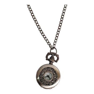 Stylish Necklace Pendant Watch Embossed Metal Case - 30'' Chain Vintage