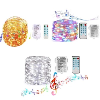 Music Sync LED String Fairy Light Battery Operated Remote Control Indoor outdoor