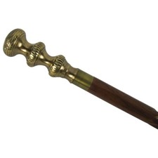 Vintage Victorian Style Solid Brass Handle Carved Twist Wood Walking Stick Cane