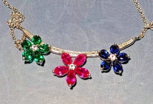 Round Simulated Diamond Women's Gorgeous Flower Necklace 14K White Gold Plated - product listing photo