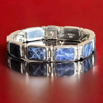 Erick's Sterling Silver Sodalite Link size 7 3/4 in. Bracelet Taxco.925