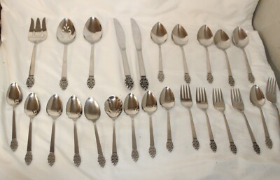 Oneidacraft Deluxe Stainless Flatware Nordic Crown 24pc Lot Spoon Fork Service