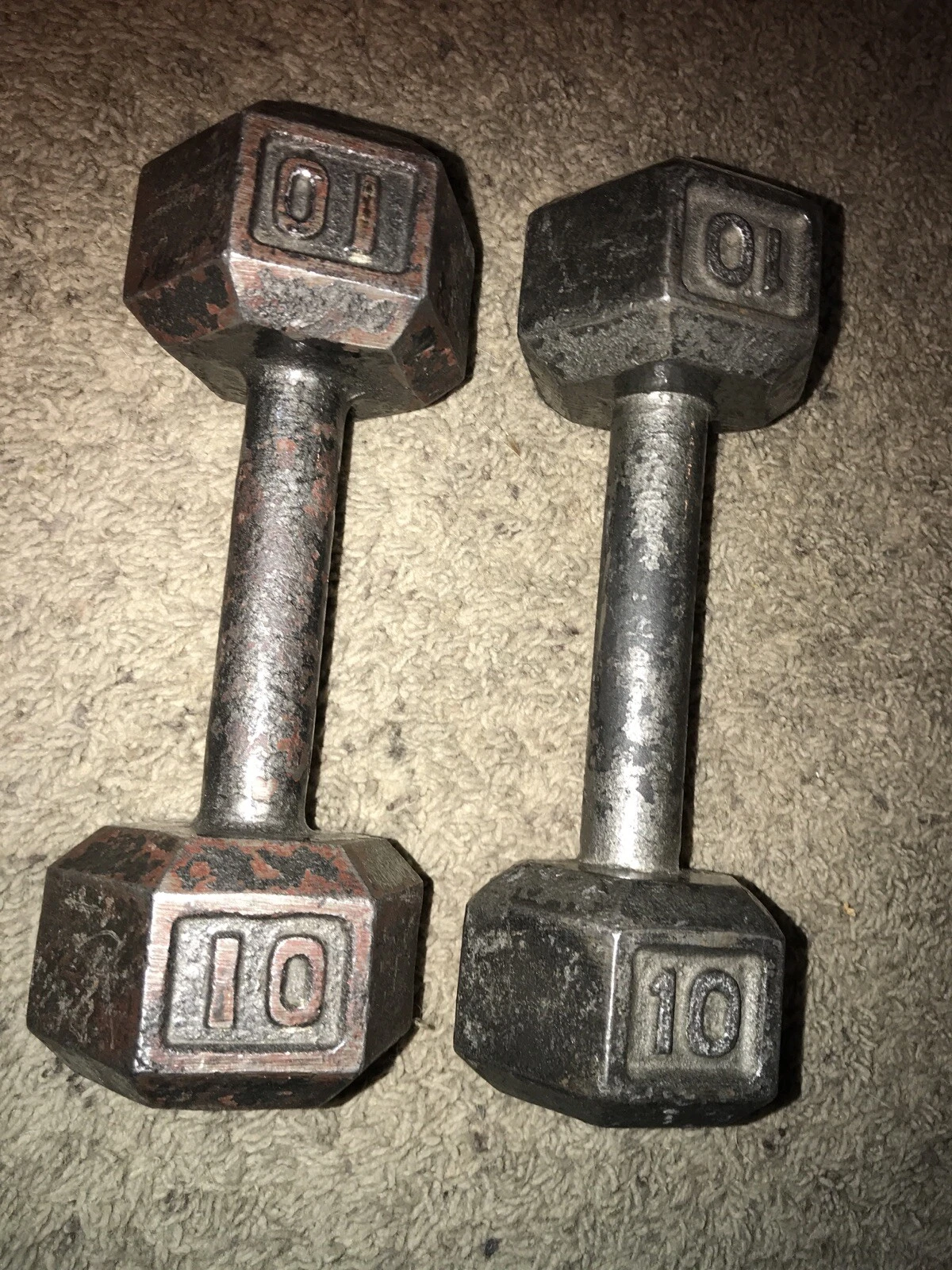 🔥10lb DUMBBELLS PAIR CAST IRON HEX DUMBBELLS WEIGHTS 20 LBS TOTAL💪🏼 🇺🇸