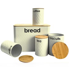 5pc Kitchen Set Bread Bin Tea Coffee Sugar Tins Biscuit Barrel Sealed Containers
