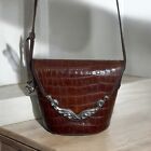 Purse Brown Faux Croc Embossed Brighton American Leather Flap Crossbody Handbag