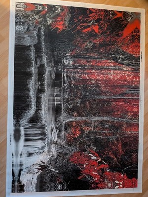 Wasserfall Akustik Bild Rot/Schwarz Akustikbild