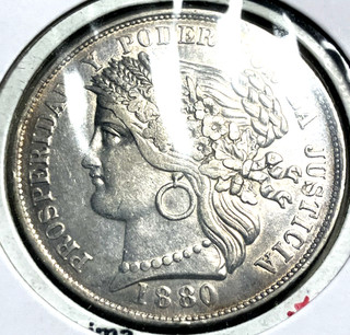elf Peru 5 Pesetas 1880 B. BF Silver