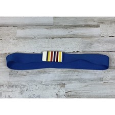 80s Stretch Belt Navy Blue Striped Clip Buckle Vintage