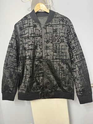Dolce&Gabbana Black Gray Geometric Logo Bomber Jacket Full Zip Men's