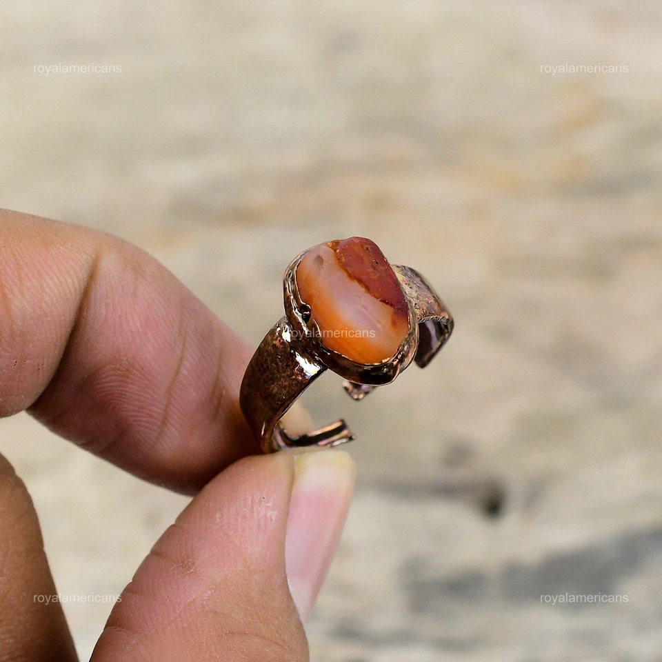 Daughters Day Deal Натуральный Сердолик Необработанная Медь Штабелируемое Электроформованное Кольцо - Изображение 3 из 4