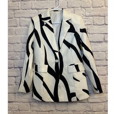 SundayUp Women's Black White Abstract Print Blazer Jacket Size S