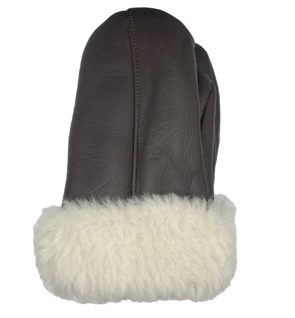 Sheepskin Shearling Mittens – Warm Winter Leather Gloves Men’s/Women’s – Brown