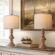 20" Rustic Bedside Lamps Set of 2- Vintage Resin Table Lamps for Nightstands ...