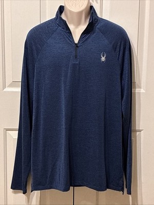 Spyder Active Men s 1/4 Zip Performance Pullover Blue Grid Tech - Size XL