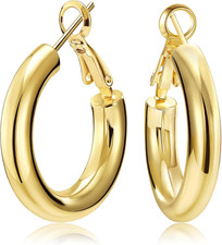 Chunky Gold Hoops Earrings for Women Thick 14K Real Gold 25MM Open Hoop Lightwe