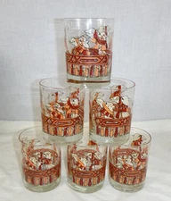 Set of 6 Vtg Georges Briard Camel & Tassel Motif Rocks Glasses 4.25" H