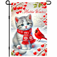 Christmas Garden Flag Winter Welcome Garden Flags Cute Cat Garden Flag Double-Si