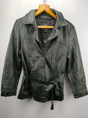 Wilsons Leather Maxima Damen Lederjacke Schwarz Gr. L Gürtel Thinsulate Vintage