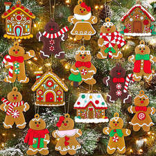 16Pcs Gingerbread Man Ornaments Gingerbread House Xmas Tree Hanging Decoration