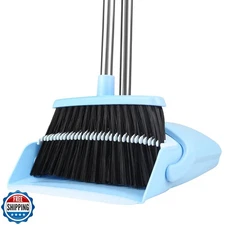 BSKLIN Broom and Dustpan Set, House Broom for Sweeping Indoor Col