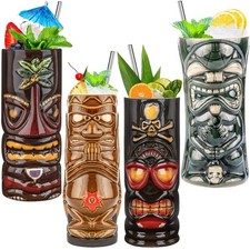 Suprobarware Tiki Mugs Set Of 4 Ceramic Tiki Glasses Hawaiian Luau Party Mugs