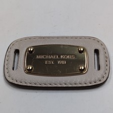 Michael Kors Large Hang Tag Key Fob Charm - Gold Tone Beige Leather