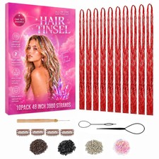 LUKYMART Hair Tinsel Kit, 48 Inch Fairy Glitter Tinsel Hair Extensions Gift
