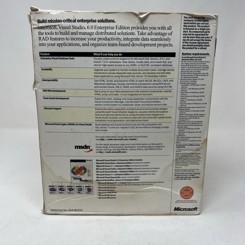 RARE AUTHENTIC Genuine Microsoft Visual Studio 6.0 Enterprise Edition 620-00139 - Picture 2 of 9
