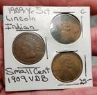 U.S. 1C 1909 VDB Lincoln Wheat, 1909 Indian Head Cent and 1909 Wheatie