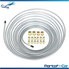 Brake Line Tubing Kit 1/4 OD 25ft Coil Roll Zinc W/16 Tube Nut Fittings