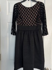 Eliza J Black Polka Dot Sheer 3/4 Sleeve Fit Flare Dress Size 6