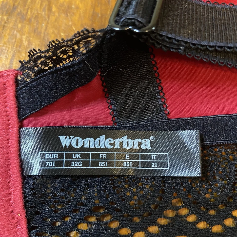 Wonderbra Mujer 32DDD Rojo Satinado Encaje Luz Acolchado Con Aros Foto 3 de 4