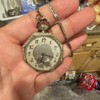 Illinois Octagon Open Face Pocket Watch, Manual, Seconds, Chain & body 14k WGF.