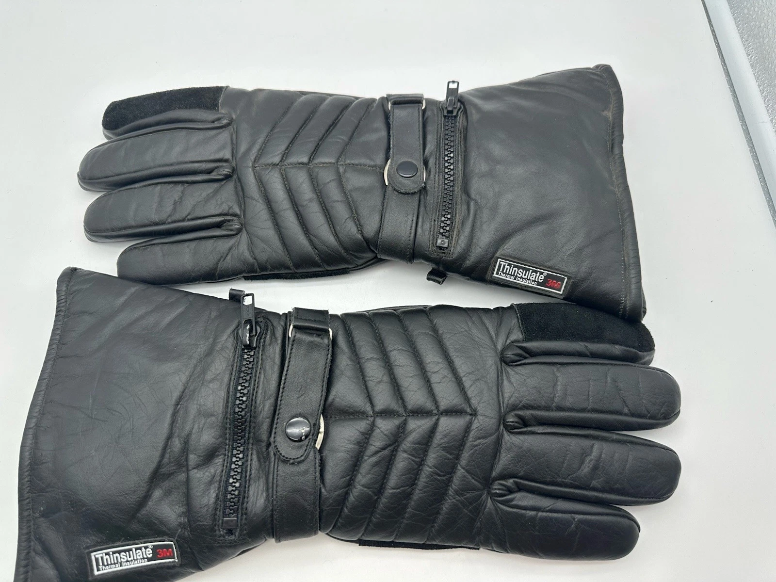 Blk Leather Thinsulate Thermal Insulated Gloves Motorcycle Winter Gauntlet Sz LG
