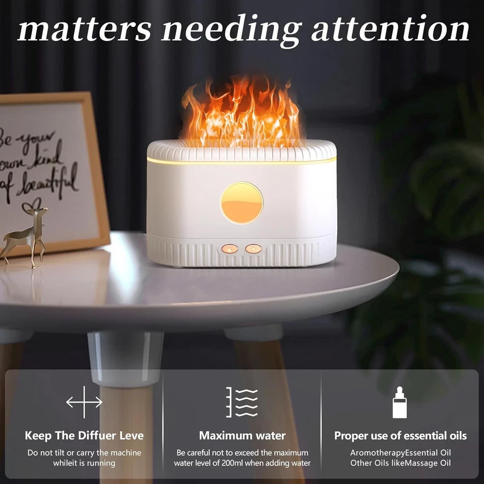 USB Air Humidifier Essential Oil Aroma Diffuser 3D Flame Mist For Spa Yoga 200ml - Image 4 of 4