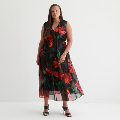 maxi dress 16w City Chic | Tie Front Fan Maxi Dress - Black