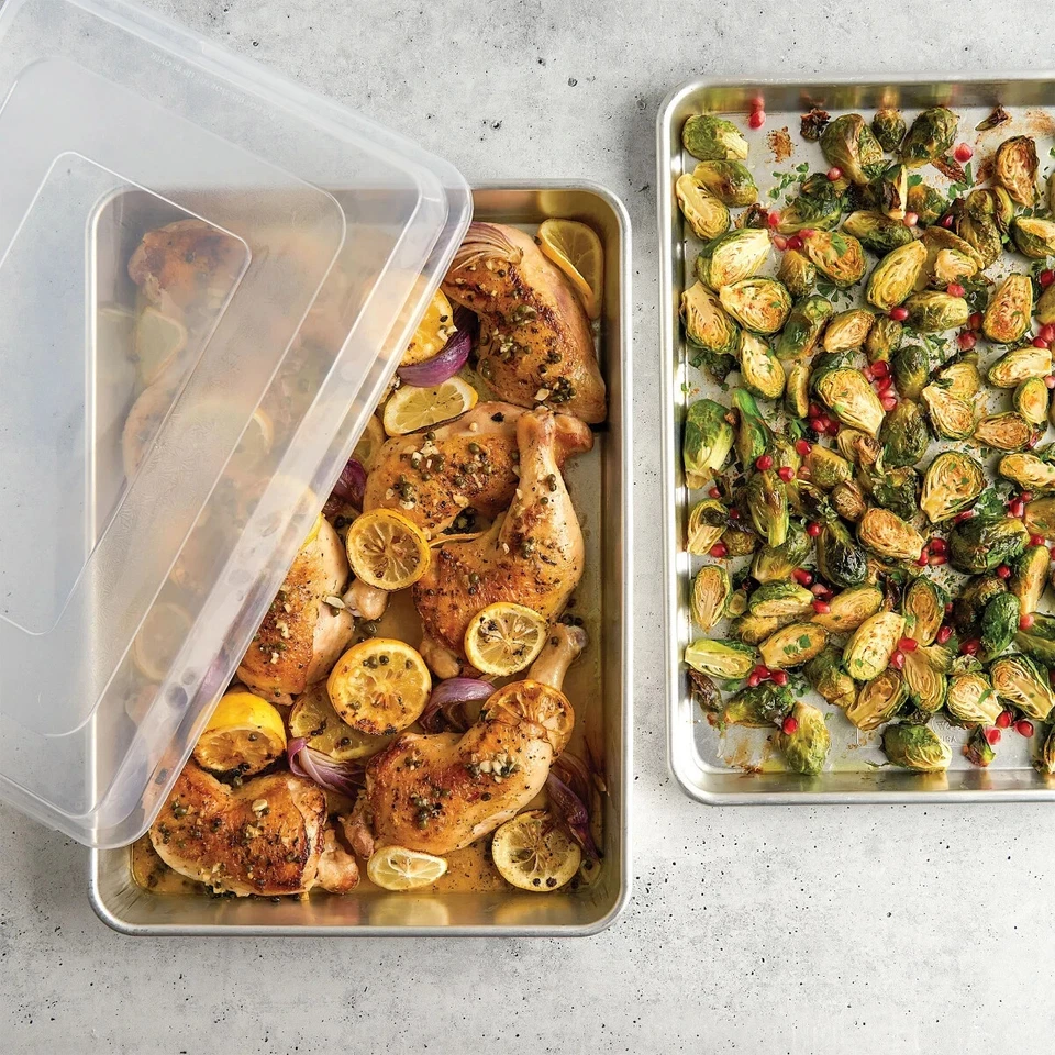 Juego de sábanas para hornear de aluminio Nordic Ware Naturals 3 piezas 2 medias hojas 1 tapa de almacenamiento Foto 3 de 4