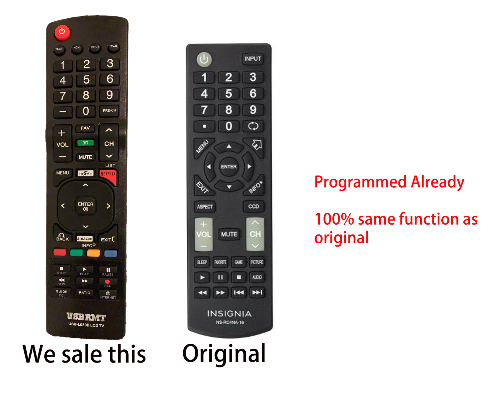 New Universal Remote L080 Replaced for INSIGNIA NS-RC4NA-16 TV -- Programmed