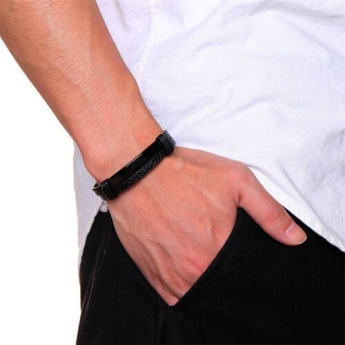 21cm Genuine Leather Men's Double Layer Bracelet Silver/Gold/Black Bangles 8.27" - Picture 15 of 15
