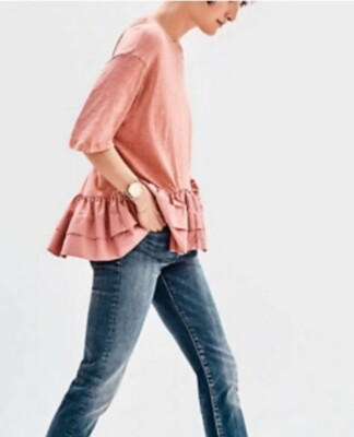 Anthropologie Akemi + Kin Small Med Peplum Top Ruffle Hem Mauve  RUNS BIG!