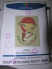 Stickpackung 24X31 cm 14 ct - Komplettset - Stickendes Mädchen inkl. Perlen NEU