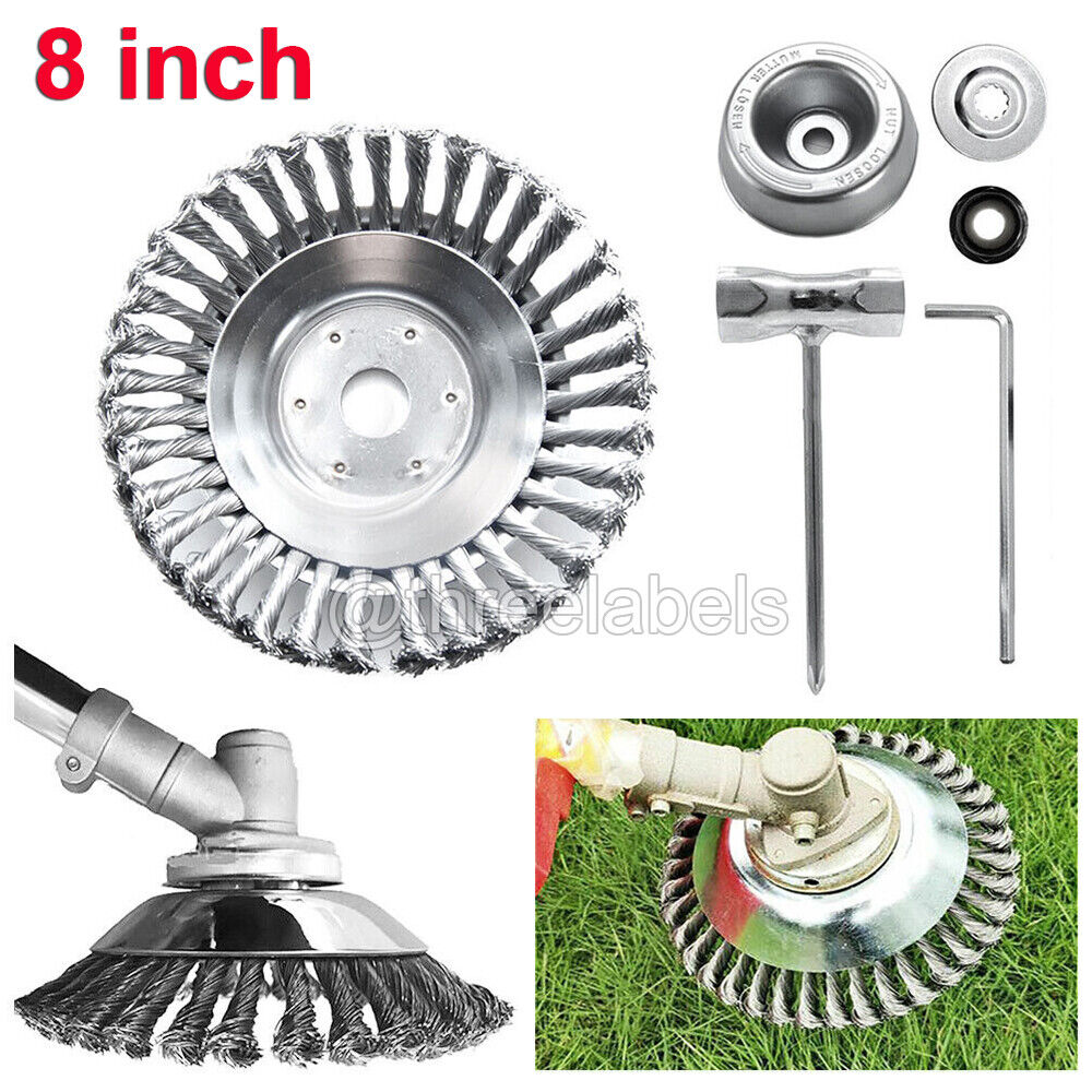 Steel Wire Wheel Brush Cutter Weed Eater Trimmer Head with Adapter Kit 8 Inch US