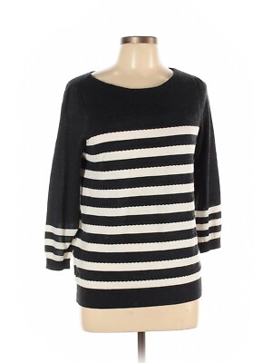 Ann Taylor Loft Sweater Womens Large L Gray Striped Long Sleeve Knit  Pullover