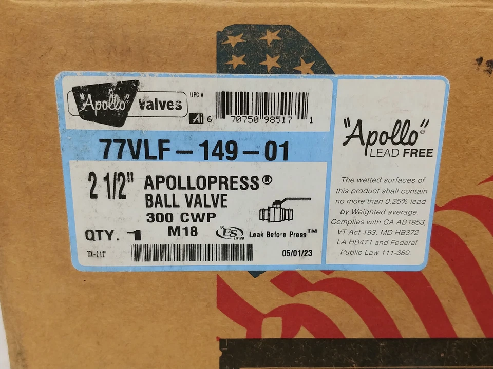 Apollo 77VLF-149-01 APOLLOPRESS Ball Valve 300 CWP 2 1/2" New-Old Stock - Image 2 of 4