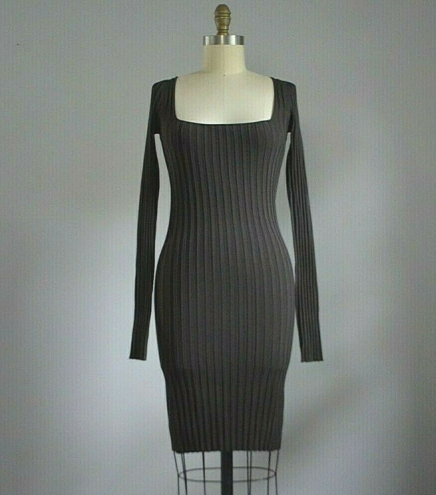 HELMUT LANG BROWN RIBBED KNIT BODY CON DRESS with OPEN STRAPPY BACK NWT $395 image 2