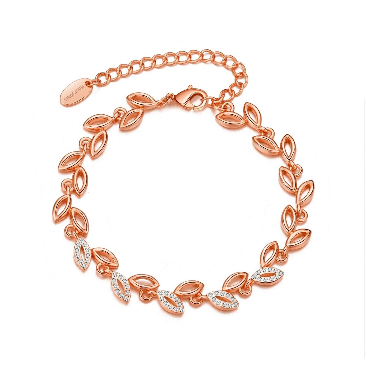 Philip Jones Bracelet Feuille Plaqué Or Rose Créé Avec Des Cristaux De Zircondia® : Philip Jones