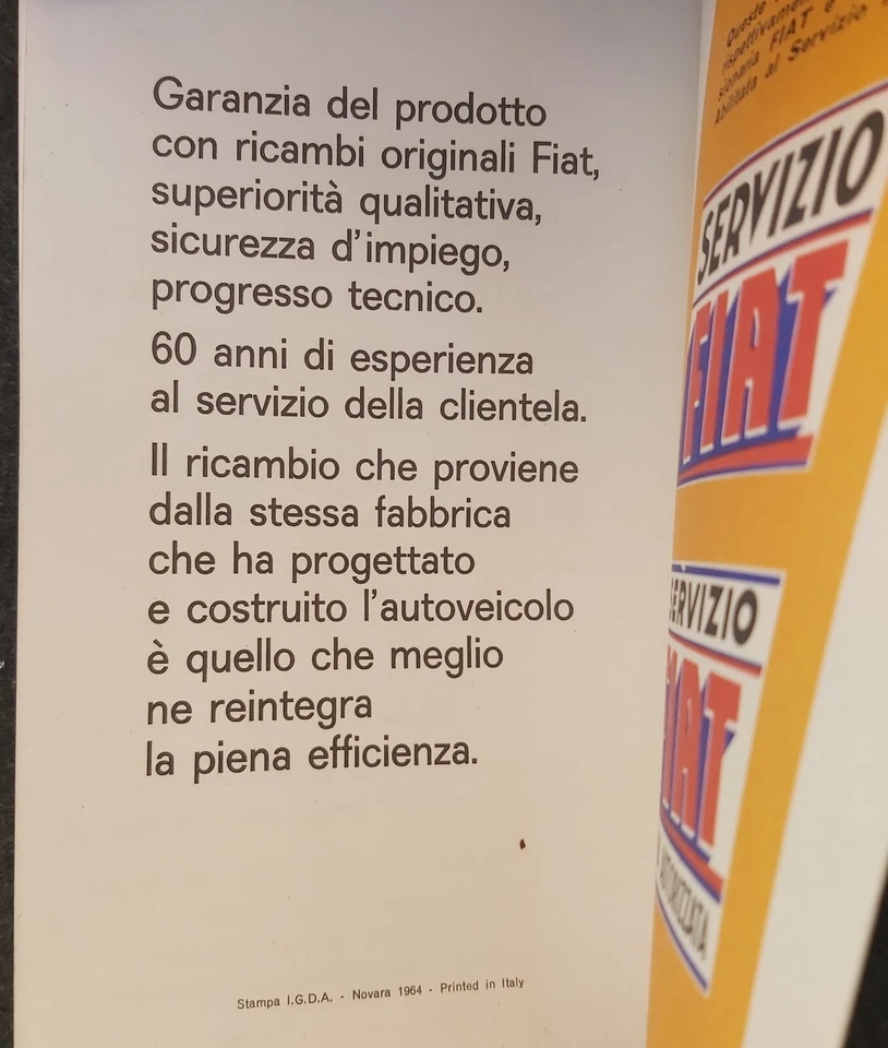 Guida del servizio Fiat in Italia edizione 1964 auto d'epoca - Immagine 3 di 3
